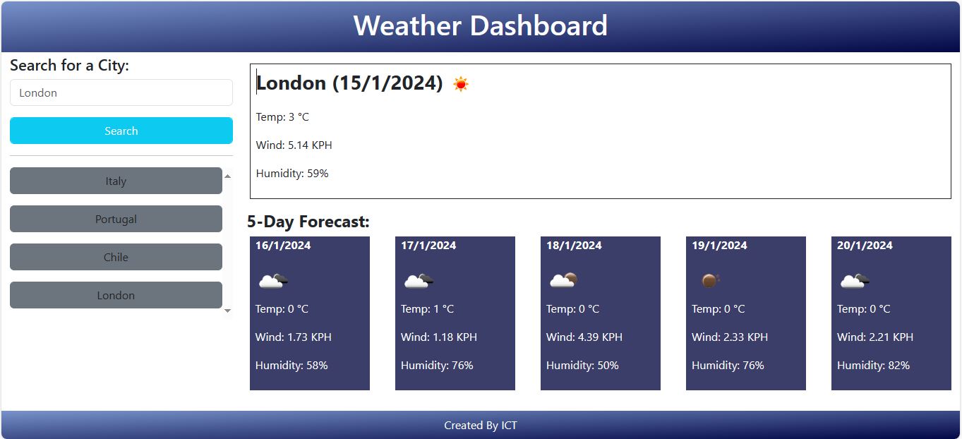 Weather Dashboard screenshot
